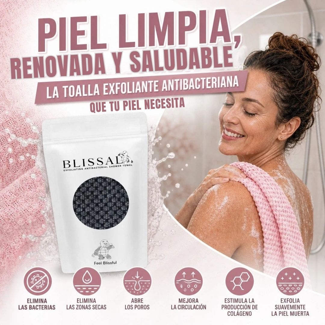 TOALLA ANTIBACTERIAL EXFOLIANTE BLISSAL, PIEL SUAVE Y SALUDABLE