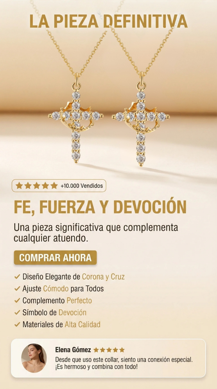 COLLAR CON CRUZ Y CORONA ELEGANTE DEVOCIÓN