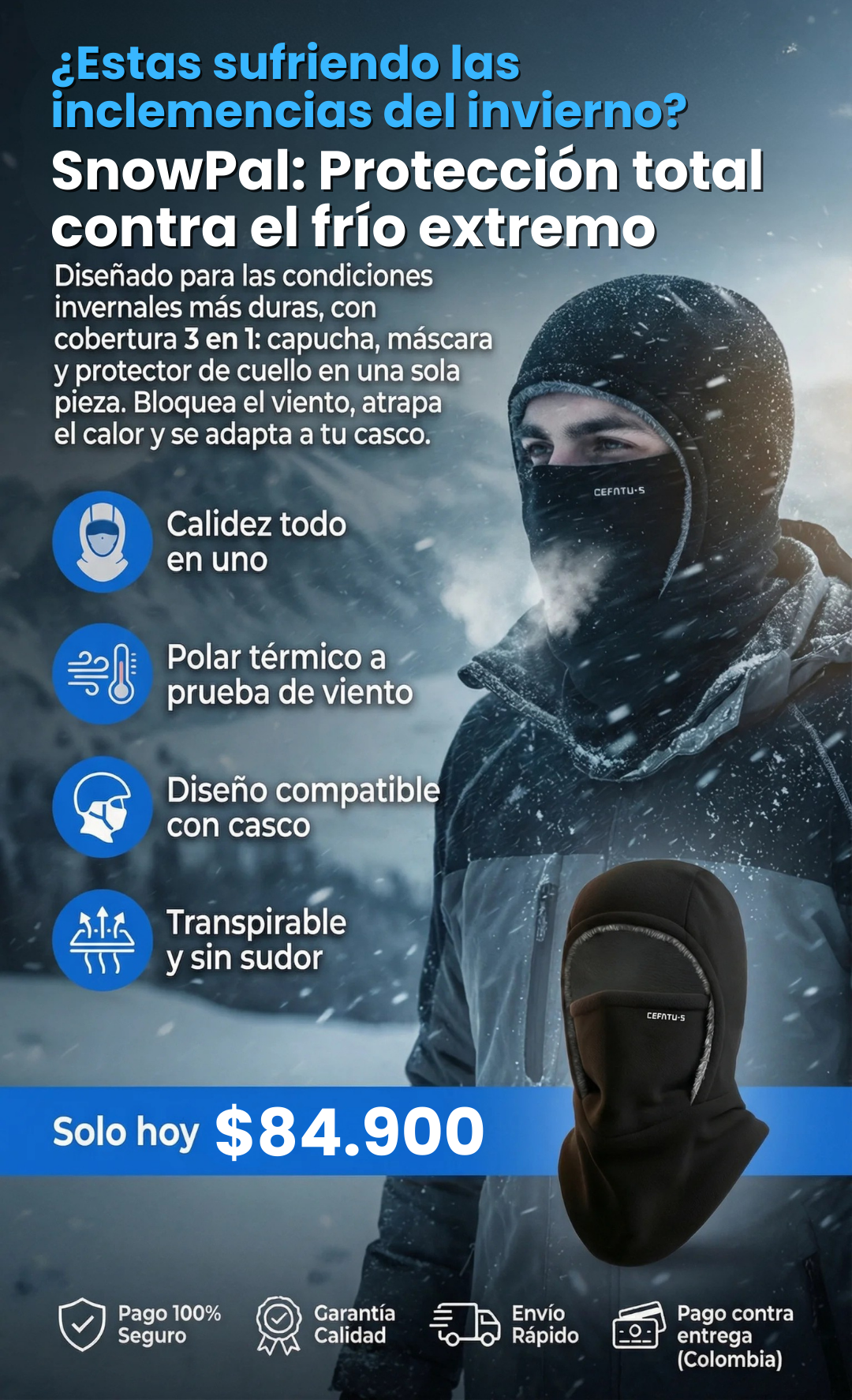 PASAMONTAÑAS TÉRMICO 3 EN 1 GORRO, MASCARILLA Y CALENTADOR