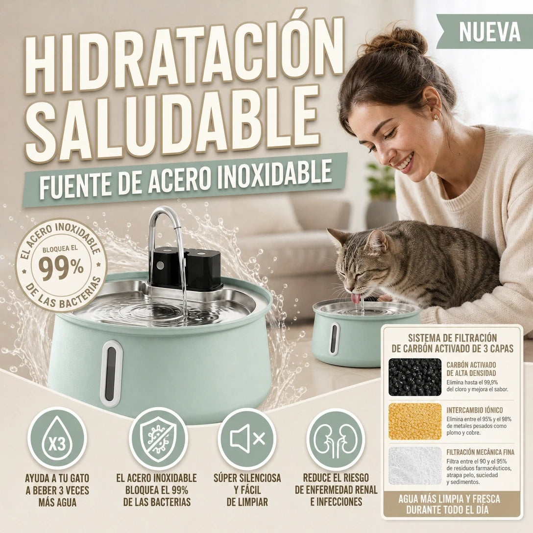 KITTYSPOUT FUENTE INALÁMBRICA DE ACERO INOXIDABLE PARA GATITOS