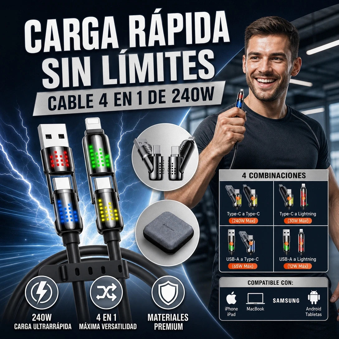 CABLE DE CARGA RÁPIDA USB 4 EN 1 DE 240 W