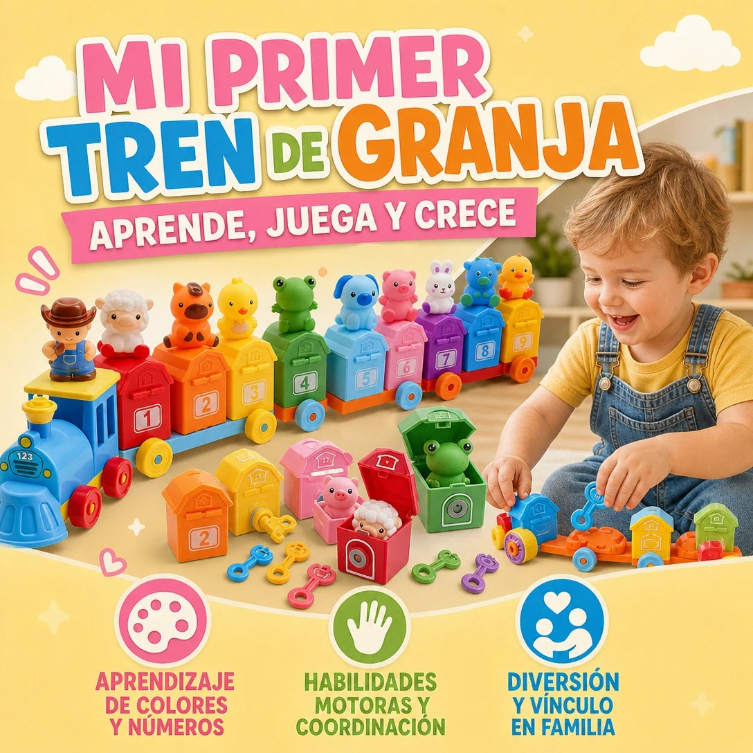 TRENCITO DE GRANJA JUEGO DIDÁCTICO MONTESSORI DIVERSIÓN Y APRENDIZAJE