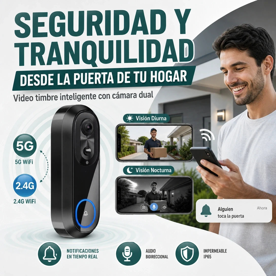 SMART HOME TIMBRE INTELIGENTE CON CÁMARA Y WIFI SEGURIDAD PARA TU HOGAR