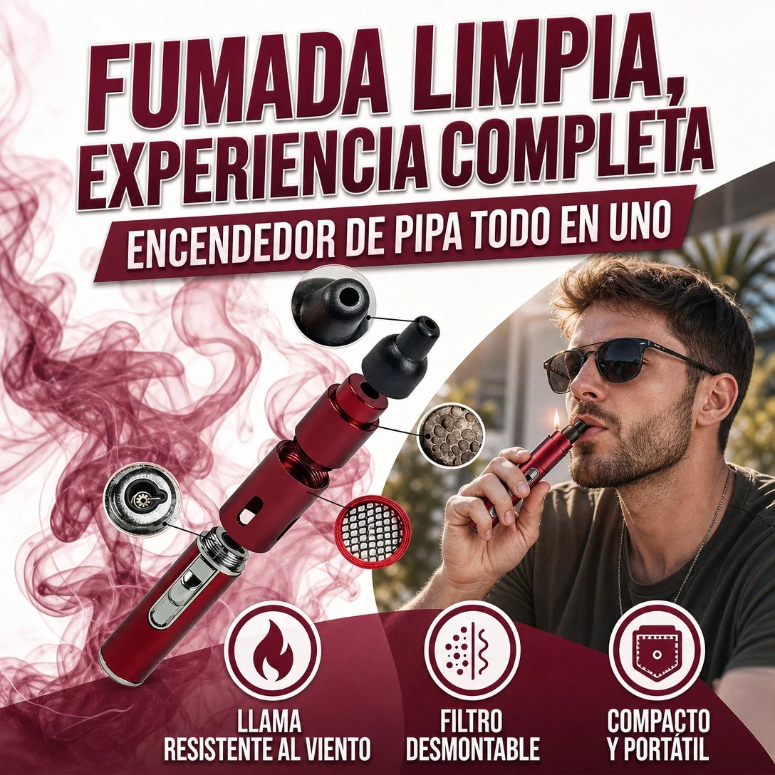 ENCENDEDOR DE PIPA METÁLICO PORTÁTIL CON FILTRO EL TODO EN UNO RECARGABLE