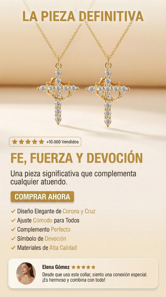 COLLAR CON CRUZ Y CORONA ELEGANTE DEVOCIÓN