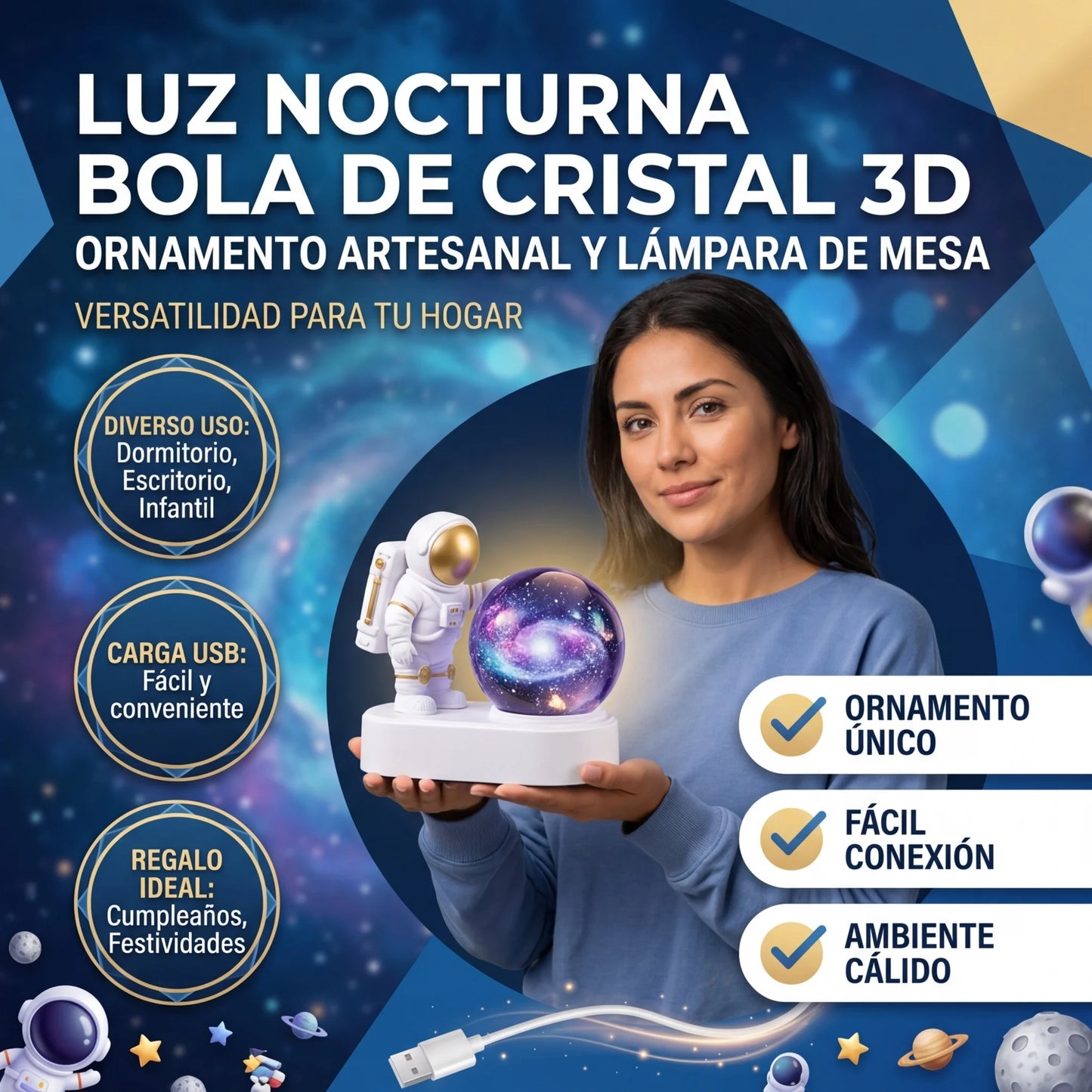 LÁMPARA DE ASTRONAUTA Y ESFERA DE CRISTAL