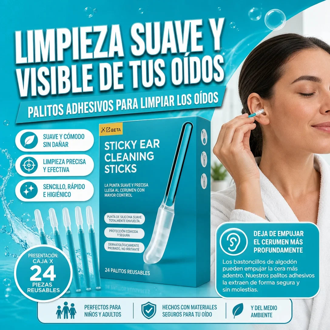 PALITOS ADHESIVOS PARA LIMPIAR OÍDOS, CUIDADO SUAVE Y SEGURO