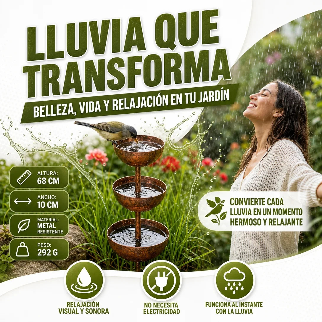 RECOLECTOR DE LLUVIA, ADORNO EN METAL PARA TU JARDÍN