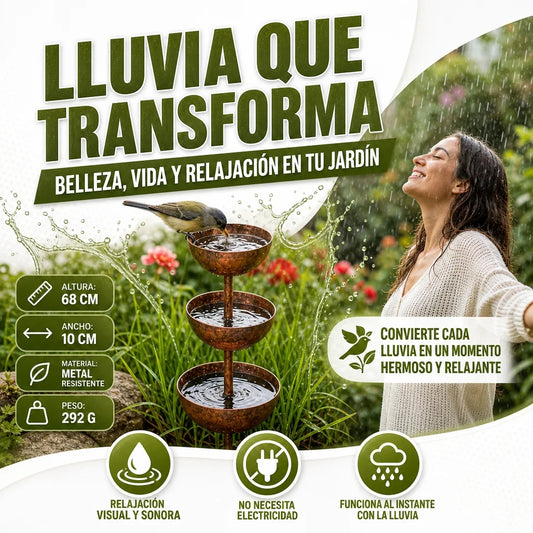 RECOLECTOR DE LLUVIA, ADORNO EN METAL PARA TU JARDÍN