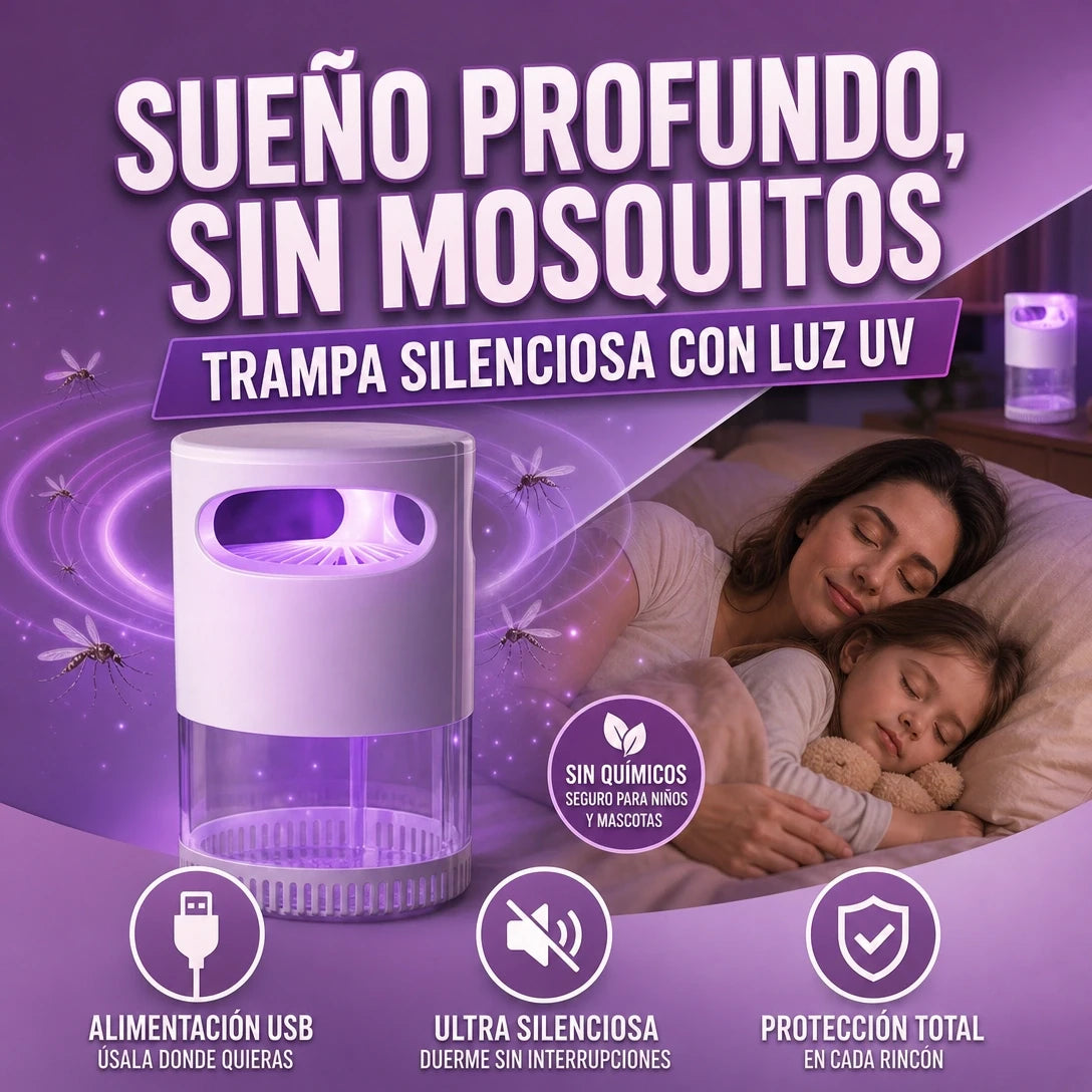 TRAMPA SILENCIOSA PARA MOSQUITOS CON LUZ UV 100% SEGURA