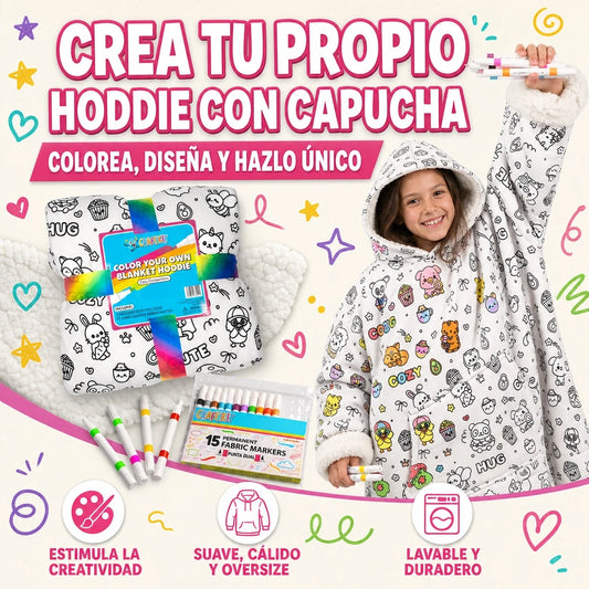 HODDIE CON CAPUCHA Y MARCADORES PERMANENTES PARA COLOREAR MÁXIMA DIVERSIÓN