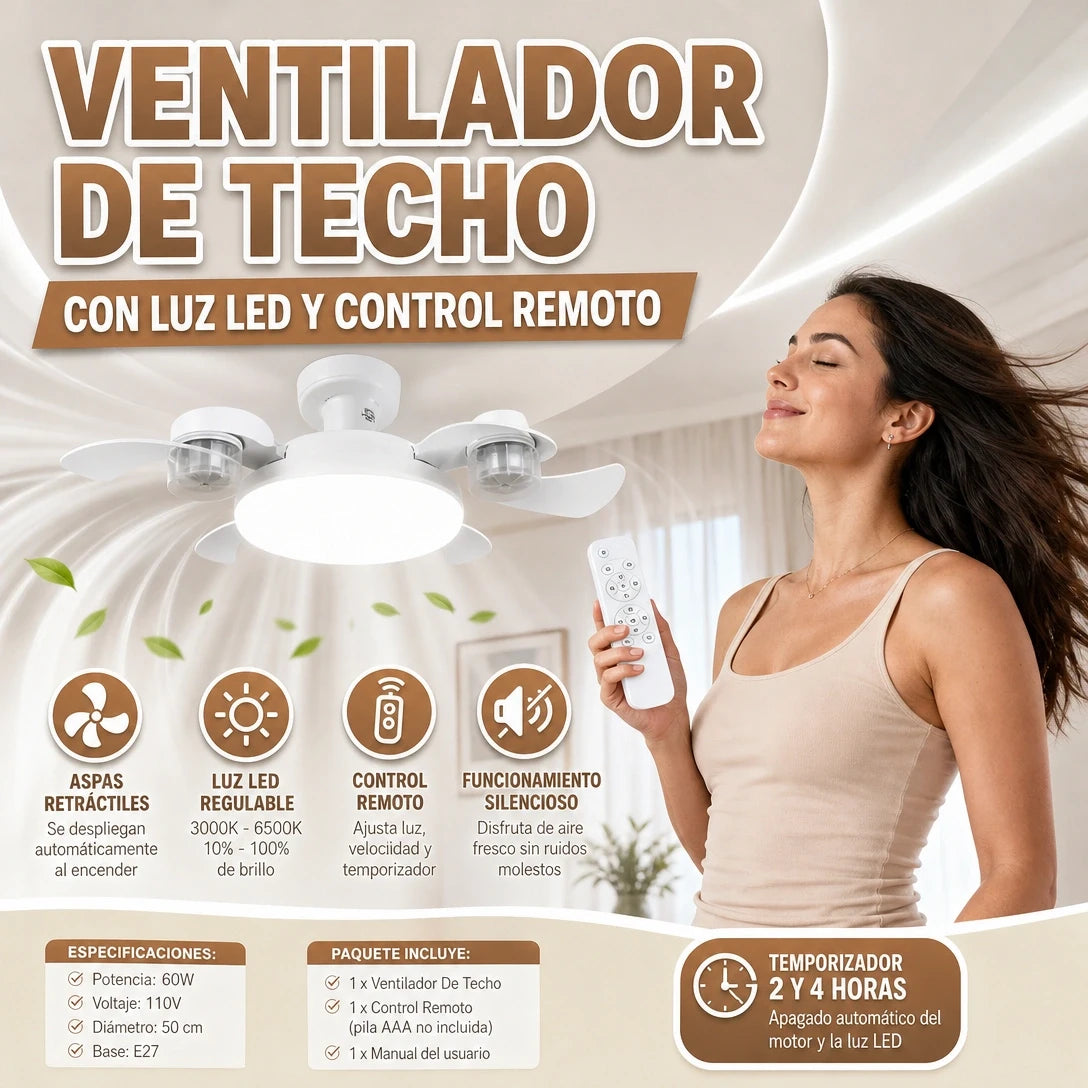 VENTILADOR DE TECHO CON LUZ LED INTEGRADA, FRESCURA E ILUMINACIÓN EN TUS ESPACIOS
