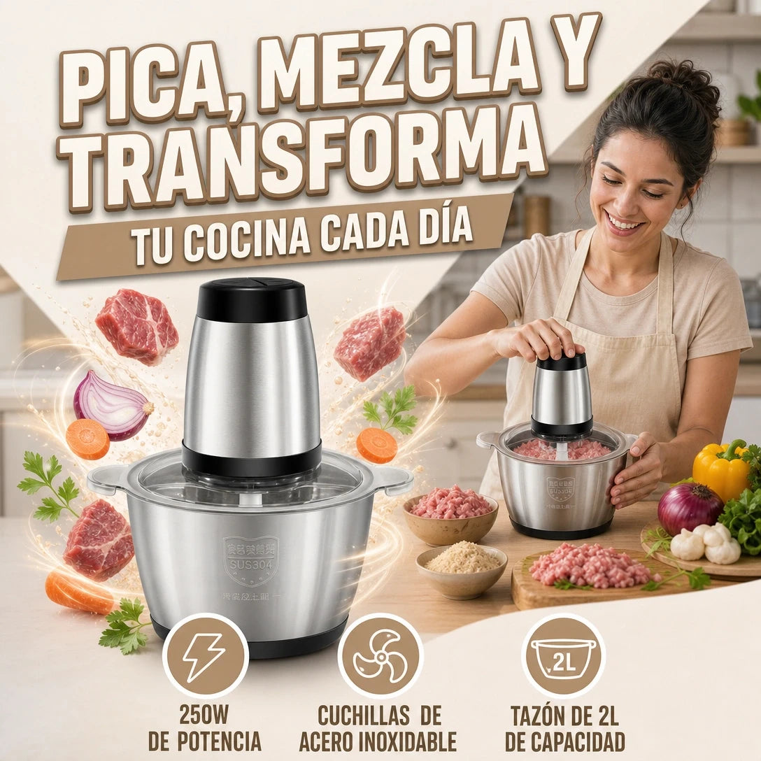 PICADORA MULTIFUNCIONAL EN ÁCERO INOXIDABLE COMIDA CASERA FÁCIL Y DELICIOSA