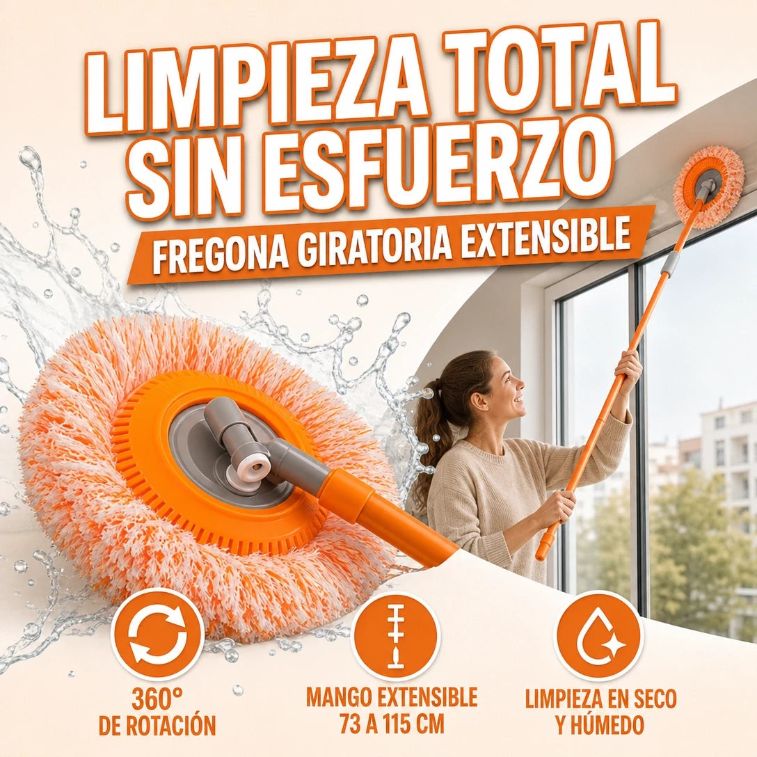 FREGONA DE MICROFIBRA GIRATORIA Y EXTENSIBLE MÁXIMA LIMPIEZA Y PRACTICIDAD