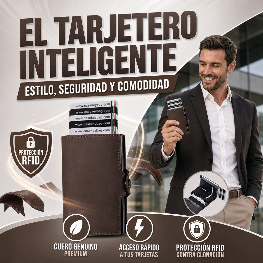 TARJETERO MINIMALISTA DE CUERO GENUINO CON PROTECCIÓN RFID