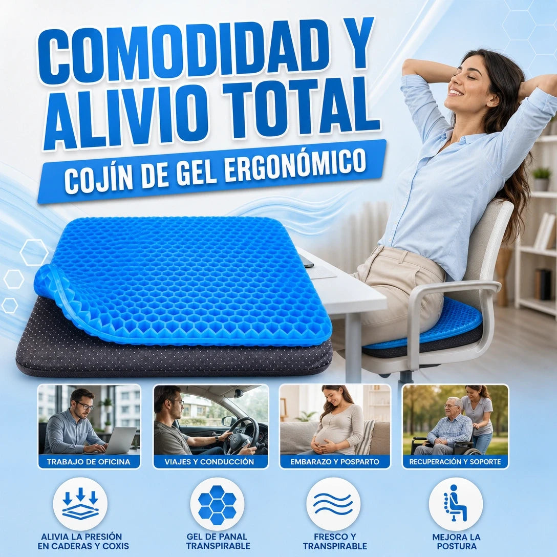 COJÍN EN GEL ERGONÓMICO ANTI-REBOTE SOPORTE SALUDABLE PARA TU CADERA