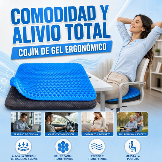COJÍN EN GEL ERGONÓMICO ANTI-REBOTE SOPORTE SALUDABLE PARA TU CADERA