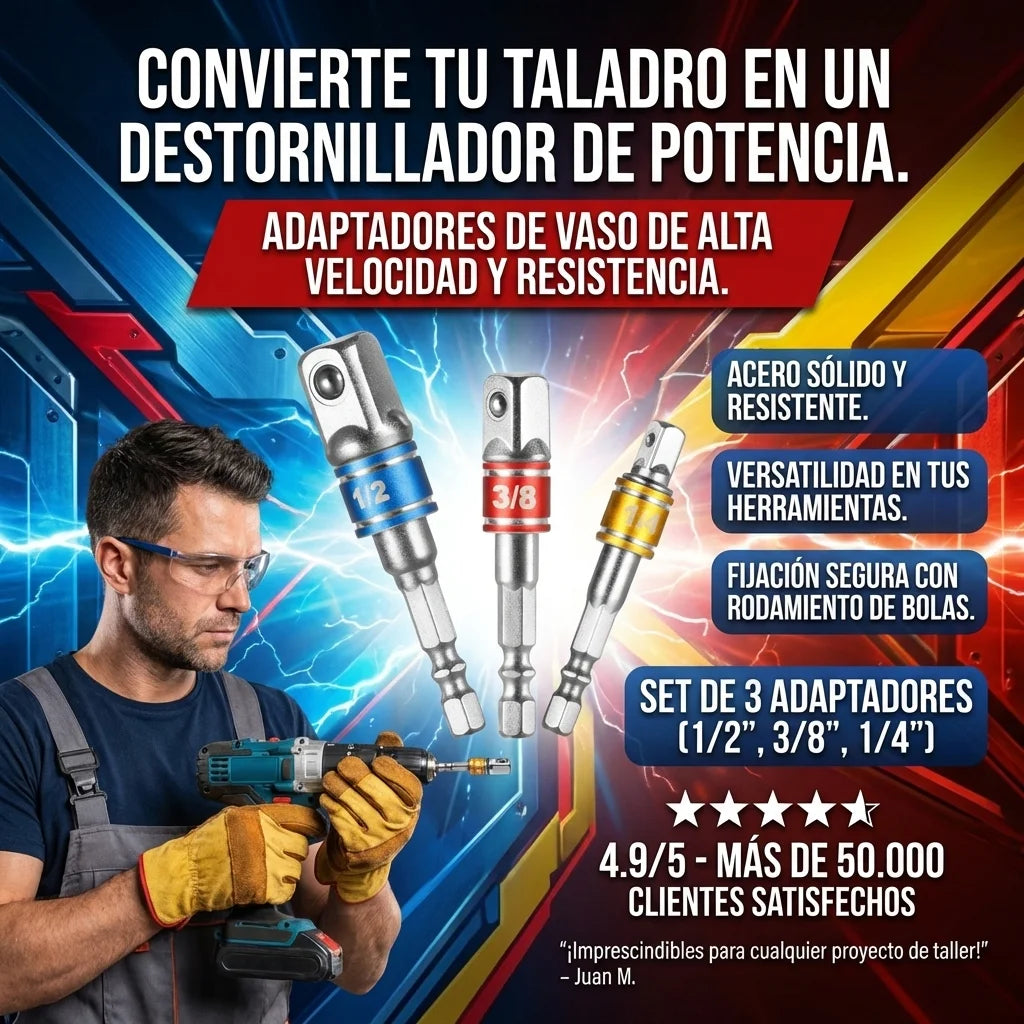 JUEGO DE 3 ADAPTADORES PARA TALADRO, CONVIERTELO EN DESTORNILLADOR